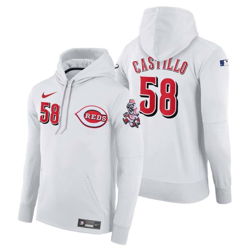 Men Cincinnati Reds 58 Castillo white home hoodie 2021 MLB Nike Jerseys